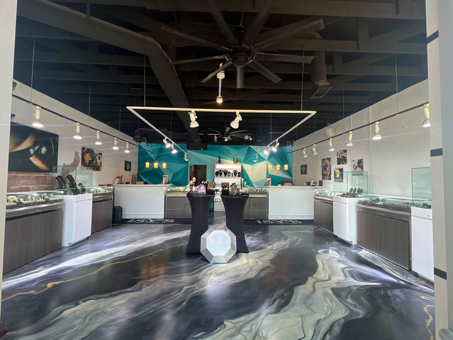 Inside Isy's Fine Jewelry showroom at 409 N Grant Ave, Odessa, Texas